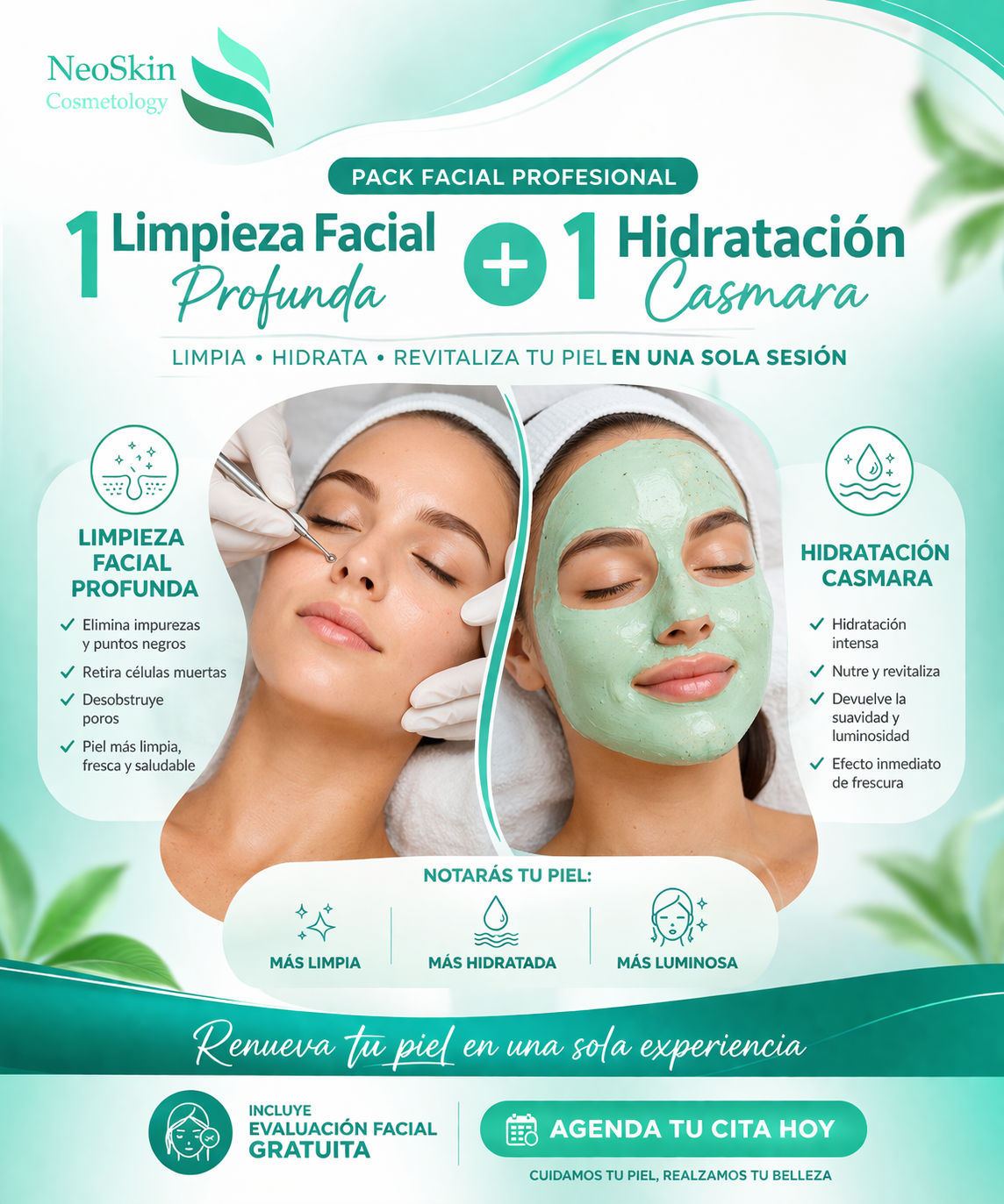 1 Limpiezas Faciales Profundas + 1 Hidrataciones Casmara